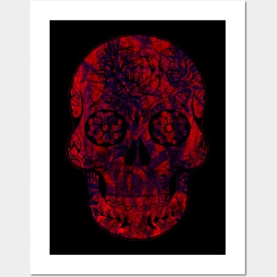 Red Dia del Muertos Day of the dead halloween floral skull Posters and Art